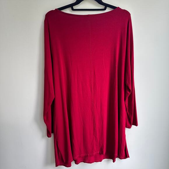 Eileen Fisher Dark Red Tunic 1X Plus Size Top Long Sleeves Stretch Comfort Fall - Picture 5 of 6